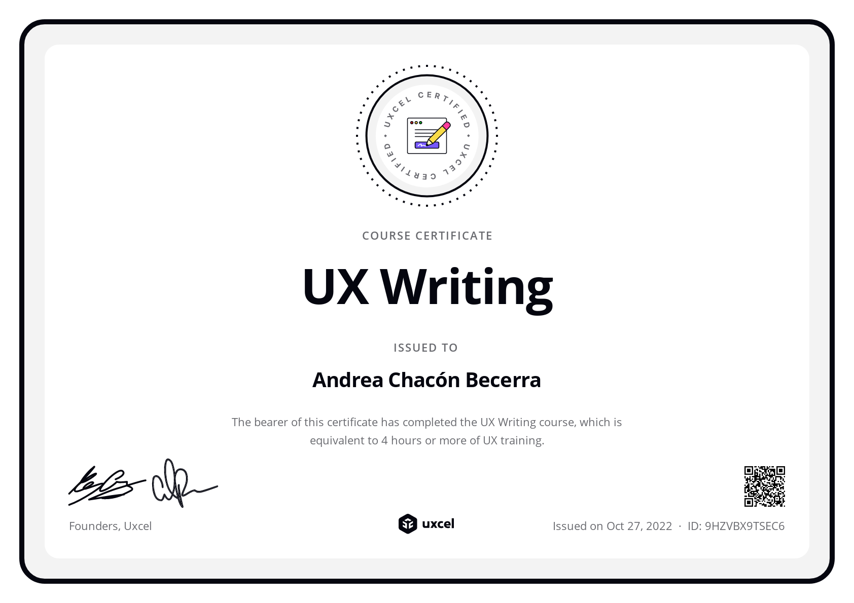 Andrea Chacón Becerra's certificate
